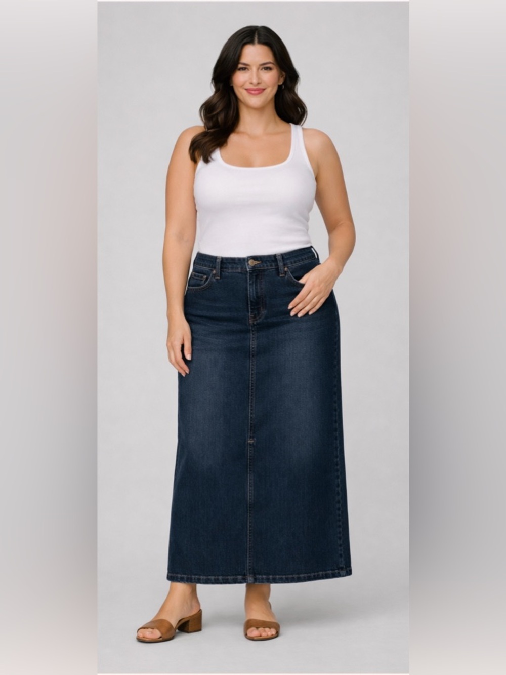 NY Jeans Vintage Women’s Blue Denim  Maxi Skirt Size 14 100% Cotton Front Slit